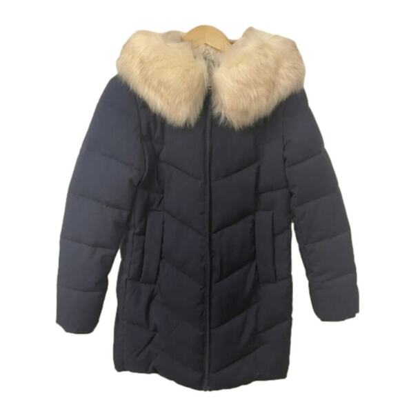 Sam Edelman Puffer Coat Faux Fur Trim Hooded Parka‎ Navy Warm Size XXL NEW! - Picture 2 of 9